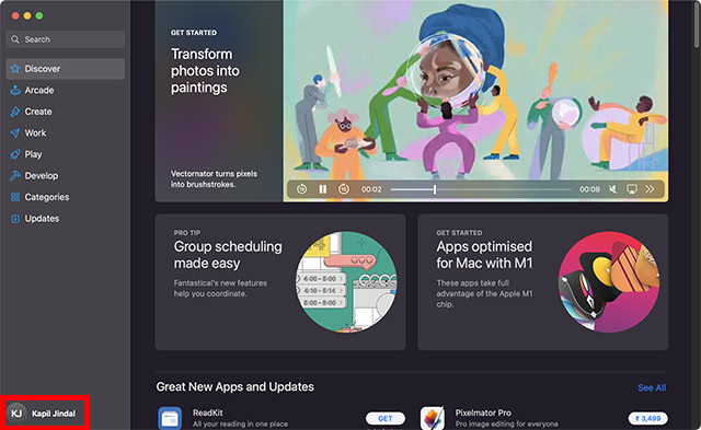 Macలో ప్రొఫైల్ చిహ్నం యాప్ స్టోర్